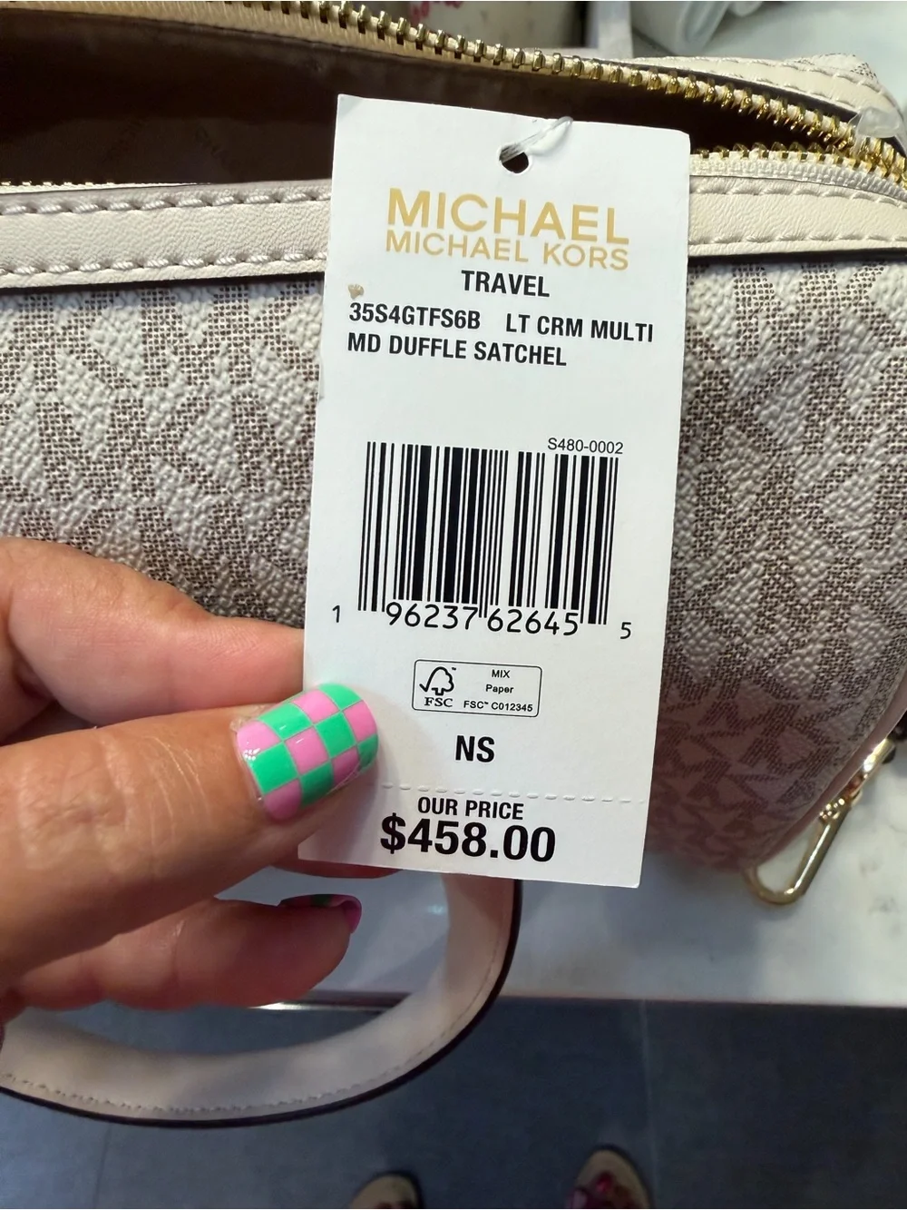 Michael Kors Beige Signature MK Logo Satchel with Gold Hardware